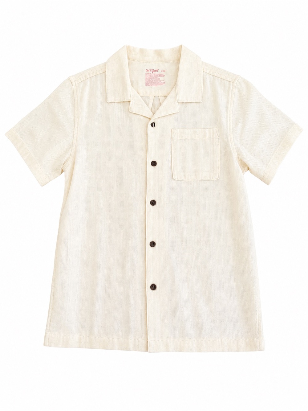 Cat & Jack Boys Camp Shirt Size 8 Cream Textured Button Up Resort Vacation Beach